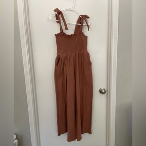 Petal and Pup Jumpsuit - smocked bodice, gauze fabric, ties at shoulders - sz 8